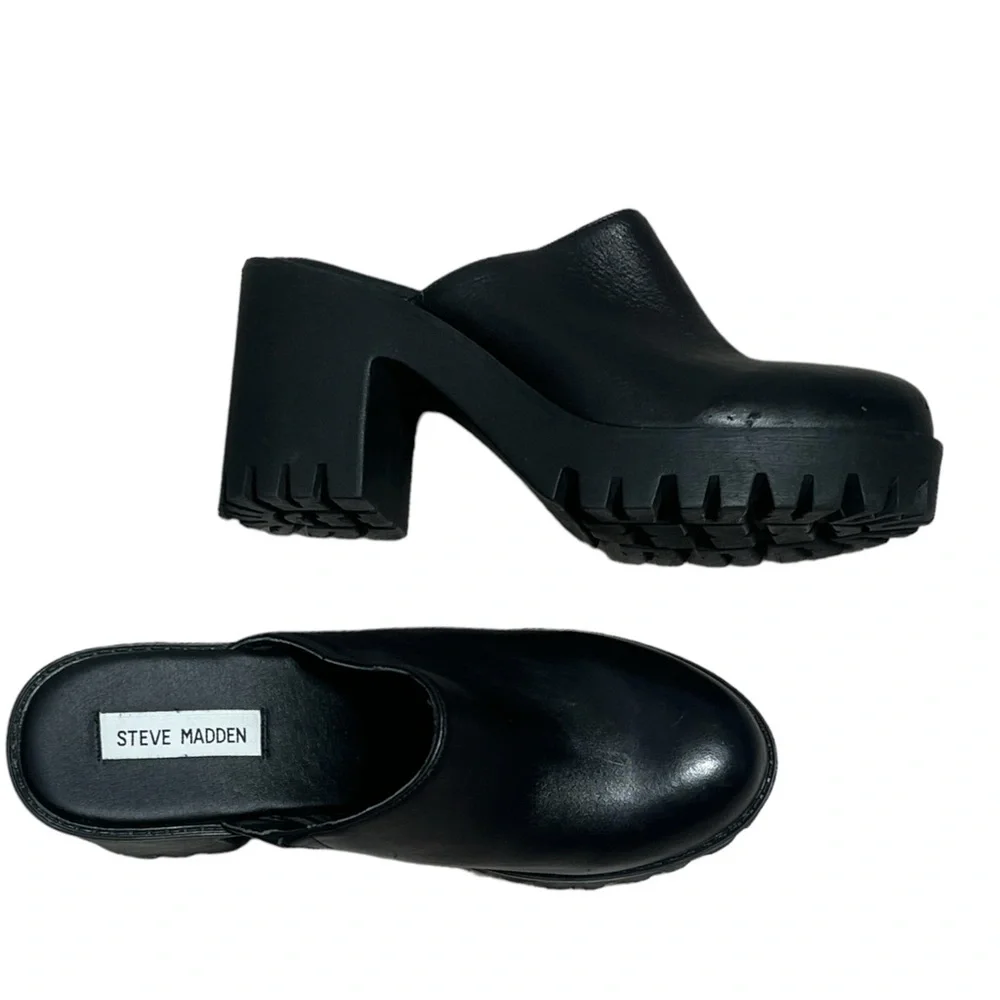 Steve Madden Black Platform Mules - Picture 2 of 13